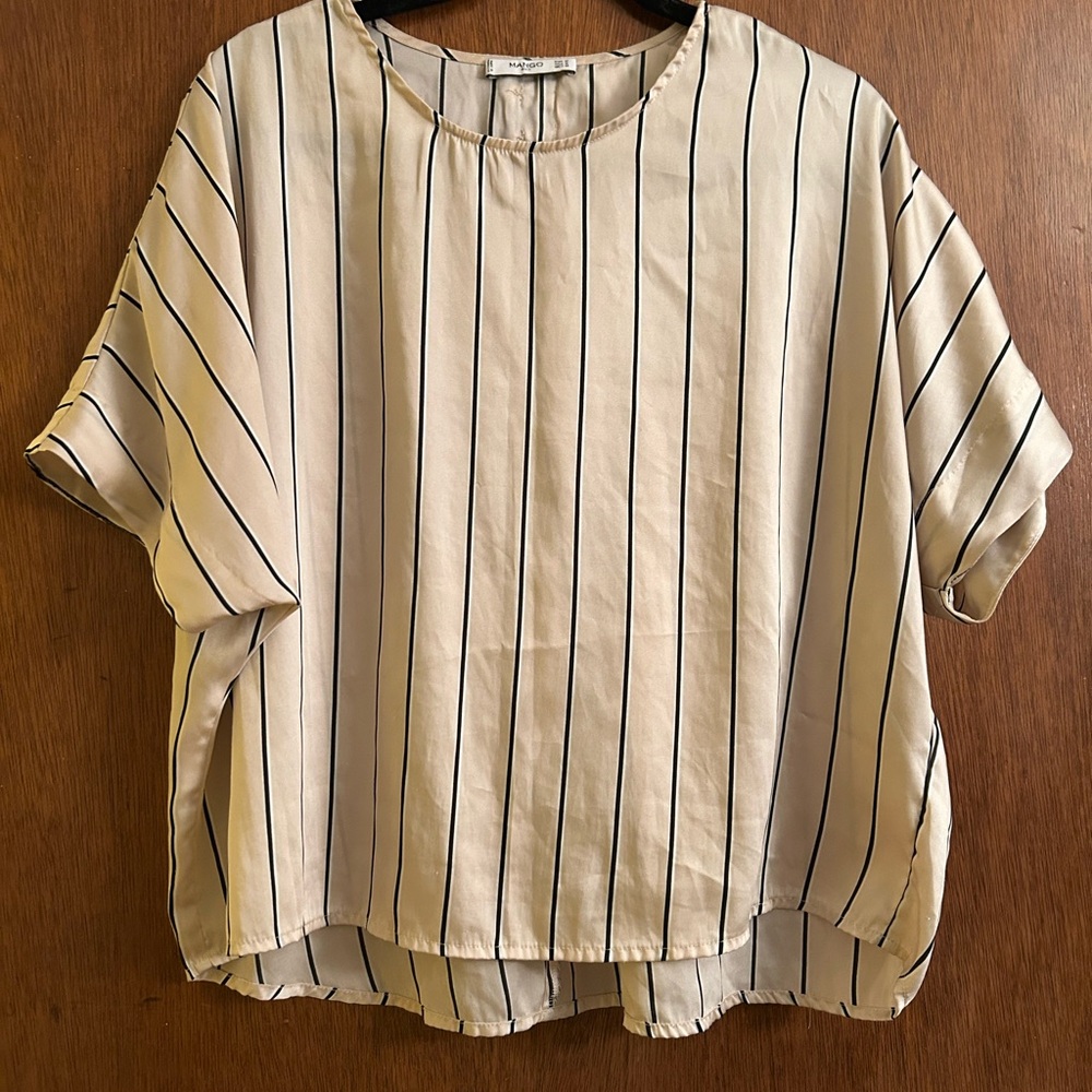 Mango Cream Striped Short-Sleeve Blouse